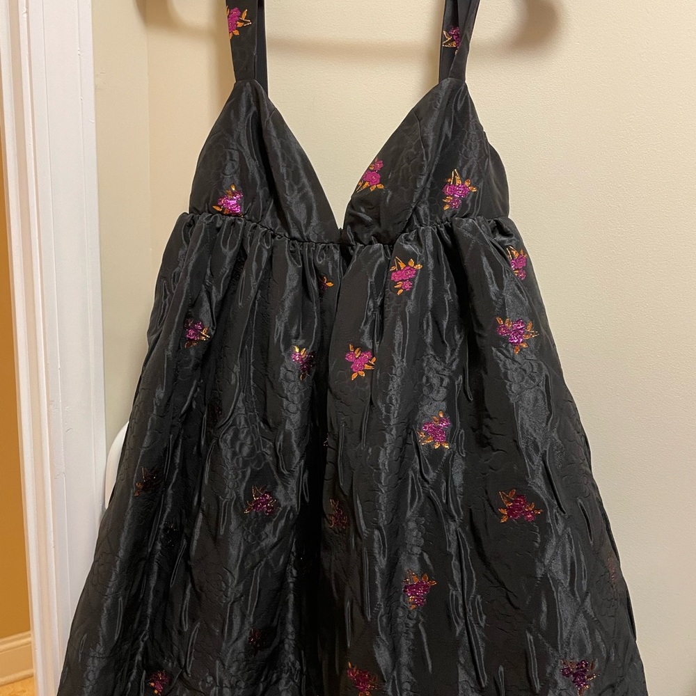 For Love & Lemons Black embroidered babydoll minidress